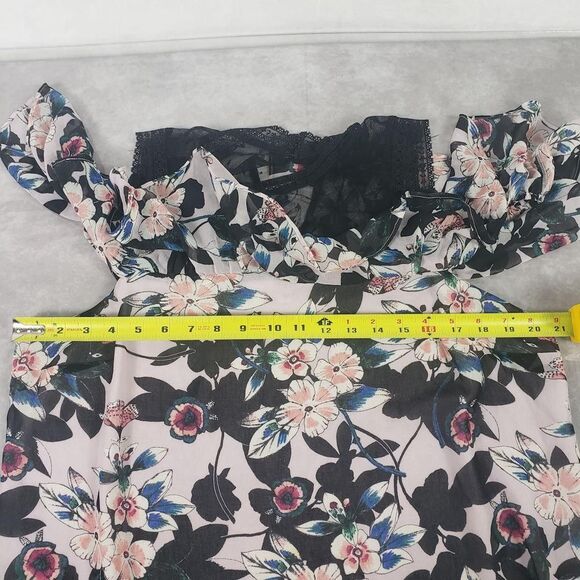 Guess Blouse Womens XL Pink Floral Sheer Mesh Ruffle Overlay Keyhole Lace Top - Picture 12 of 13